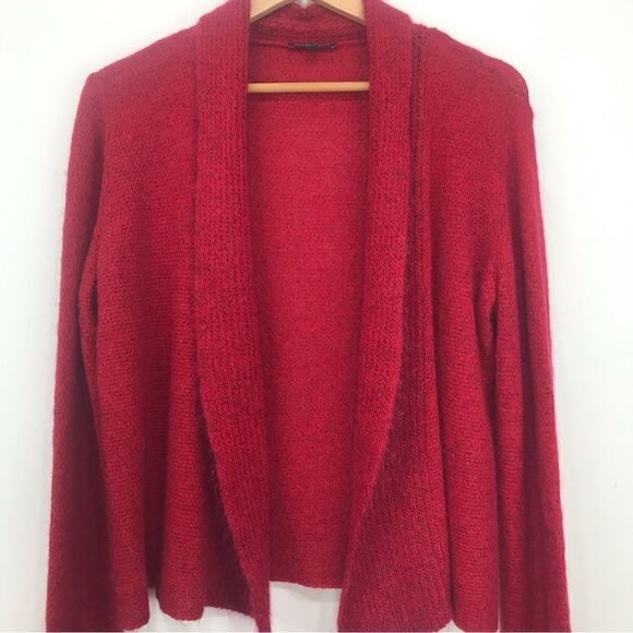 Eileen Fisher Red Mohair Cashmere Wool Blend Open Front Cardigan Sweater - Picture 2 of 15